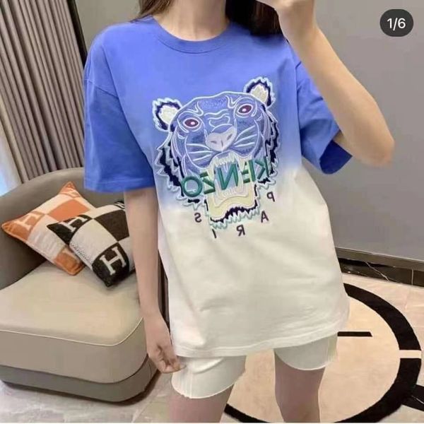 

tiger head embroidery round neck short sleeve t-shirt for men and women, White;black