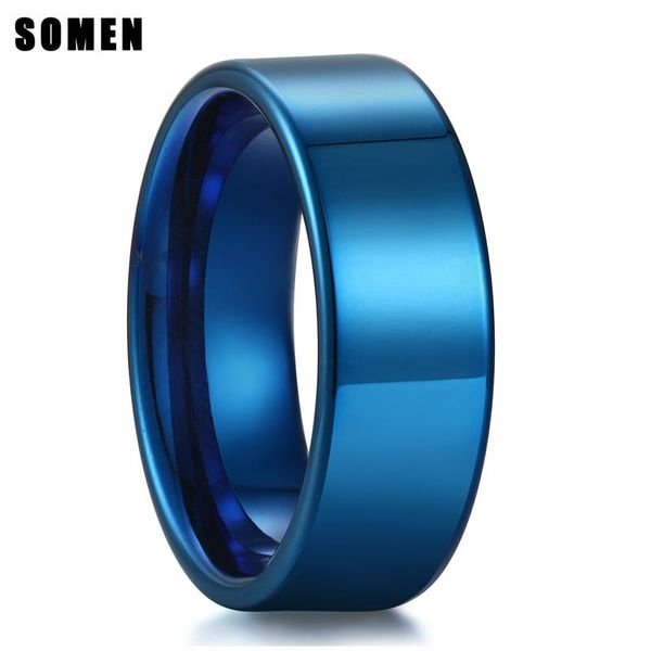 

wedding rings arrival 8mm pure blue tungsten carbide ring high polished for men engagement band fashion jewelry anillos, Slivery;golden