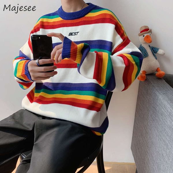 

men's men sweaters pullovers striped loose couples korean style leisure outwear all-match o-neck students chic harajuku ulzzang wip6, White;black