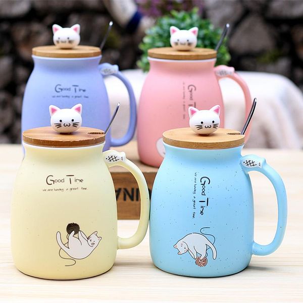 

mugs 450ml cartoon ceramics cat mug with lid and spoon coffee milk tea breakfast cup drinkware novelty gifts