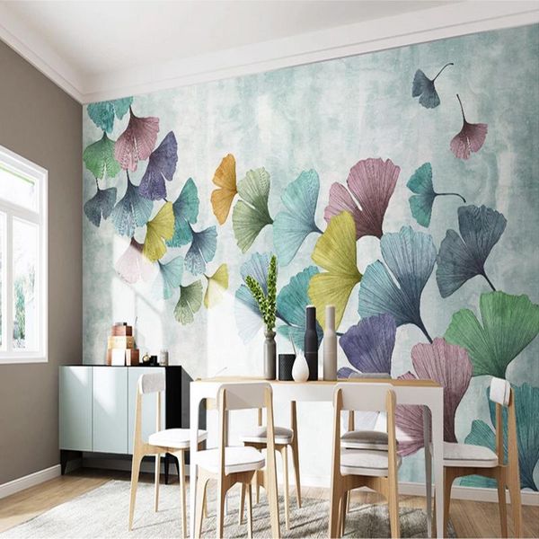 

wallpapers wallpaper stickers modern ginkgo leaf wall paper colorful 3d mural living room