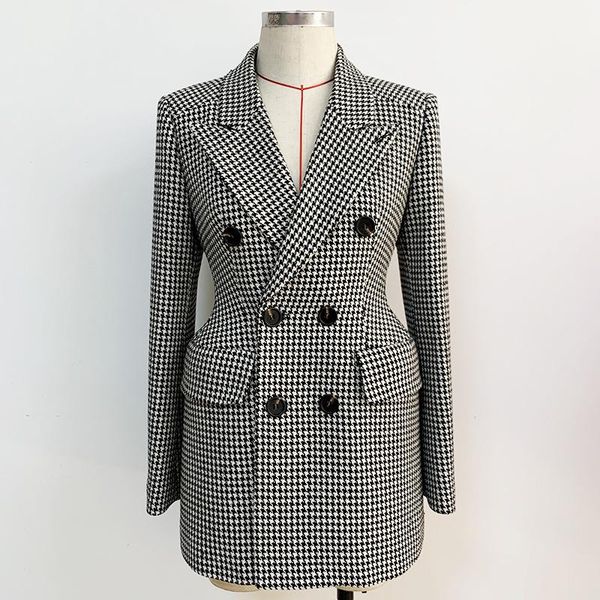

women's suits & blazers long women warm autumn winter double breasted houndstooth woolen blazer jackets elegant lady, White;black