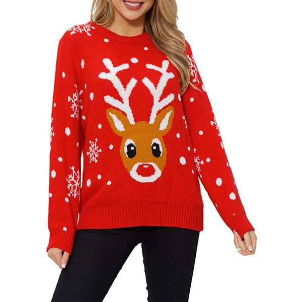 

women's sweaters red christmas fawn sweater knitwear winter long sleeve cartoons pullovers fashion streetwear women gift year 2022, White;black