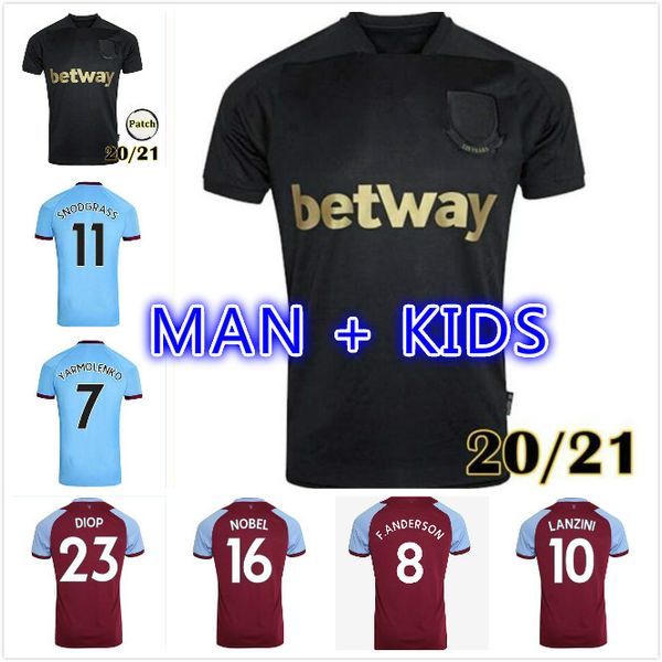 

20 21 soccer jerseys third away 125th anniversary 2021 united noble haller anderson lanzini antonio men kids football shirt, Black;yellow