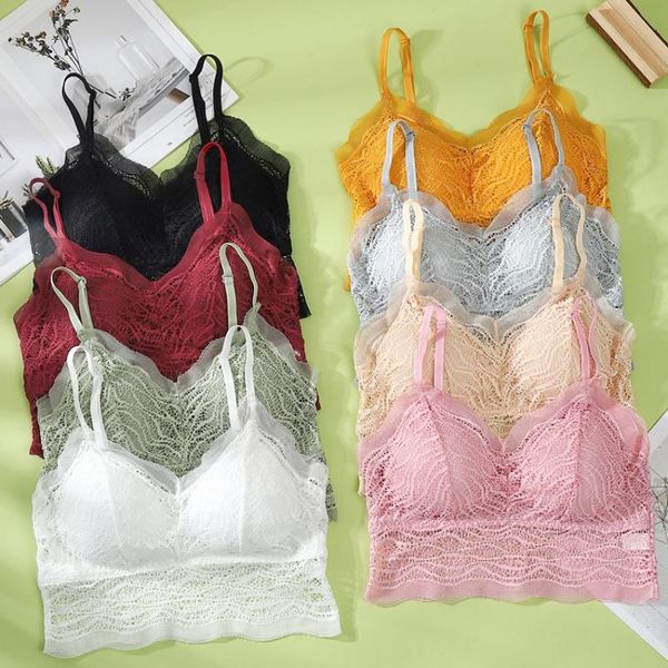 

bustiers & corsets women push up wireless lace bra seamlesss lingerie bralette solid color fittness underwear, Black;white