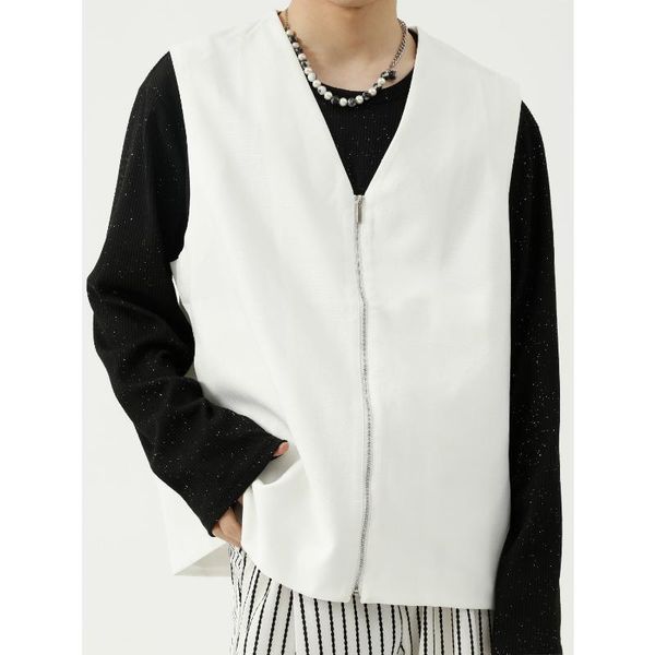 

men's vests 2021 autumn casual vest male streetwear fashion loose zipper sleeveless jacket waistcoat men white black coa, Black;white