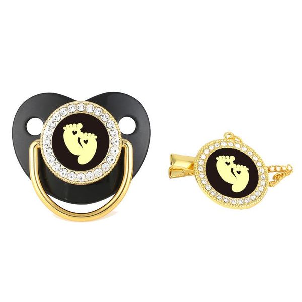 

pacifiers# golden little feet baby pacifier and clip chain bpa silicone infant rhinestone nipple soother 0-18 months shower gift