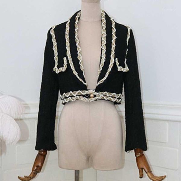 

women's jackets retro heavy industry pearl woolen woven short jacket women fashion coat, Black;brown