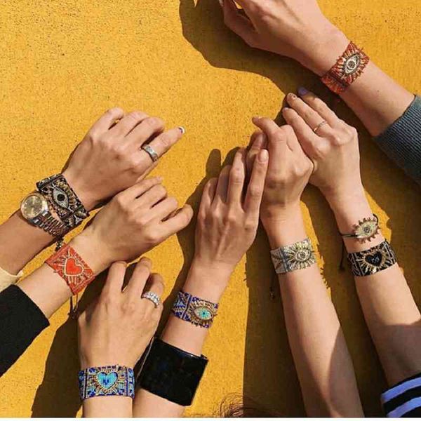 Go2boho Braccialetto con occhio diabolico turco Gioielli Regalo fortunato per gli amici 2021 Cuore messicano Puseras Femme Bracciali da donna interi