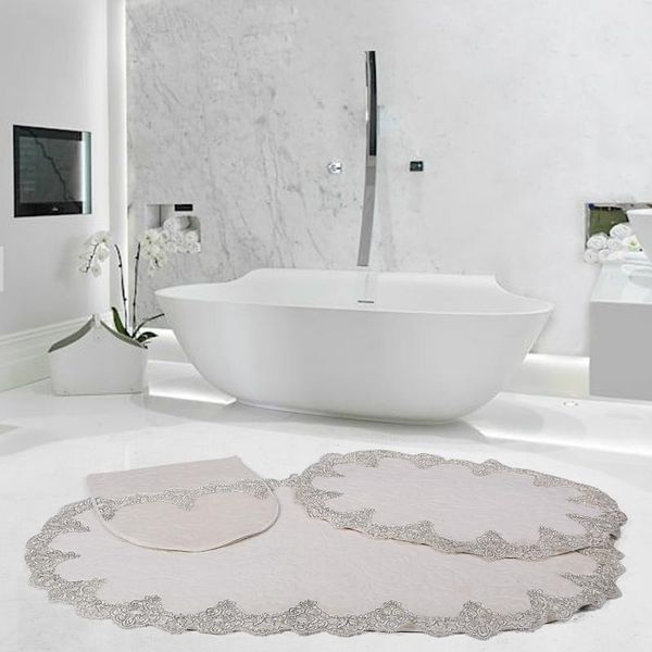 

bath mats bonny home plush lux oval 3 pieces lacy mat set non slip luxury shower toilet bathroom rug