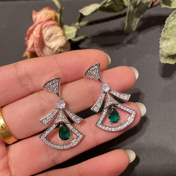 

dangle & chandelier luxury green / red precious stone fan dress pendant drop earrings rose gold silver color crystal earring women vintage