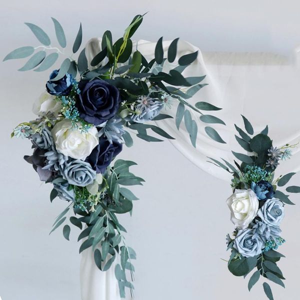 

decorative flowers & wreaths 2pcs set blue wedding arch backdrop decor welcome sign artificial rose corner wall hanging flower row arrangeme
