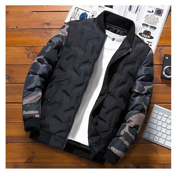 

men's leather & faux down coats parkas winter camouflage windproof overcoat fashion jackets thick warm baseball 5xl 5o2j, Black