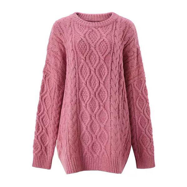 Pullover lavorato a maglia da donna Girocollo Solido O Cavo lungo maglione Viola Rosa Grigio Nero Rosso Beige Inverno allentato M0238 210514