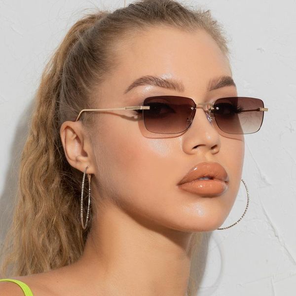 

sunglasses vintage retro small rectangle women rimless square metal frame sun glasses for female 2021 summer style uv400 oculos, White;black