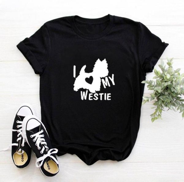 

women's t-shirt women loose femme black white i love my westie print summer o-neck cotton short sleeve funny tshirt