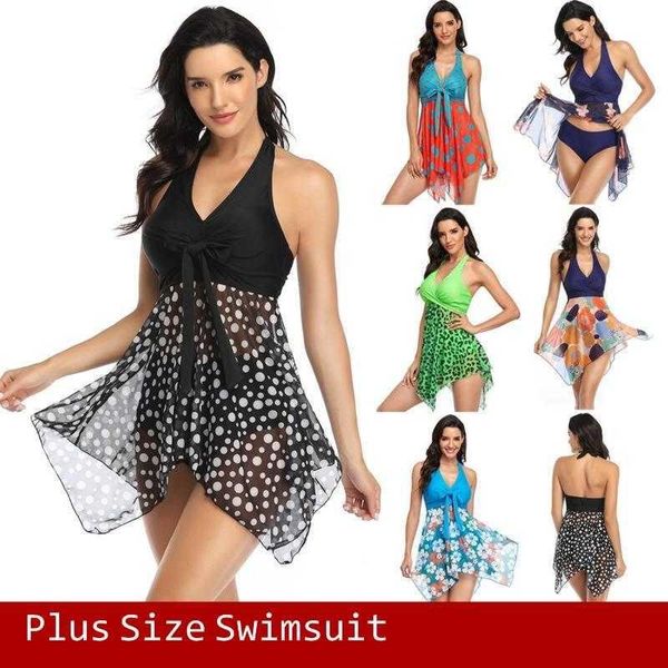 Menas de banho feminina Biquíni alta 2021 Salia Mulheres Sexy Swimsuit Push Up Bikinis Tanga Swim Bathing Suit Floral Beach Dress Plus Size