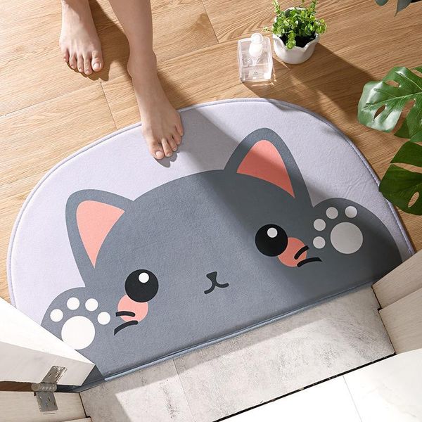 

semi-circular flannel bath mat cartoon-shaped bathroom rug non-slip absorbent foot soft and comfortable shower room door mats