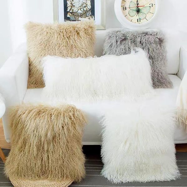 

cushion/decorative pillow cx-d-04v super soft plush cushion cover real mongolian lamb fur