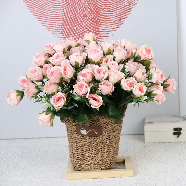 

5pcs artificial rose flowers wedding bouquet silk home decoration accessories romantic party decor decorative & wreaths