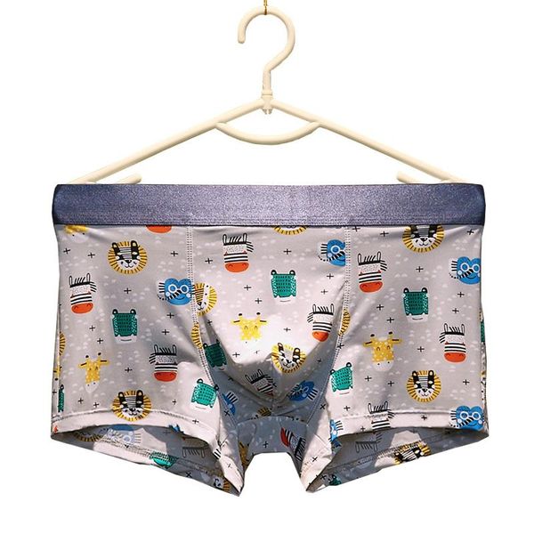 

underpants ice silk men underwear panties middle waist mens boxer briefs with pouch gay male cartoon calecon printed homme, Black;white