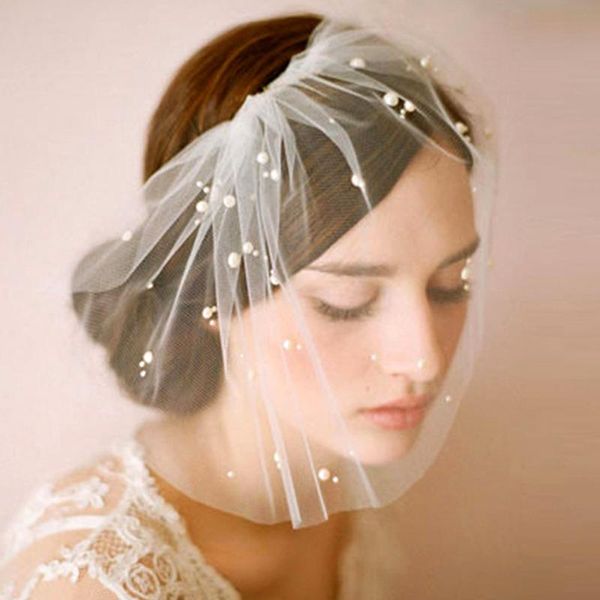 

bridal veils pearls handmade net birdcage vintage women's face with metal comb wedding party hair accessories, Black