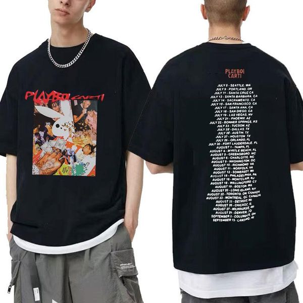 

men's t-shirts awesome playboi carti hip hop tee short sleeve 2pac rap t-shirt harajuku print t shirts men women fashion cotton tshirt, White;black