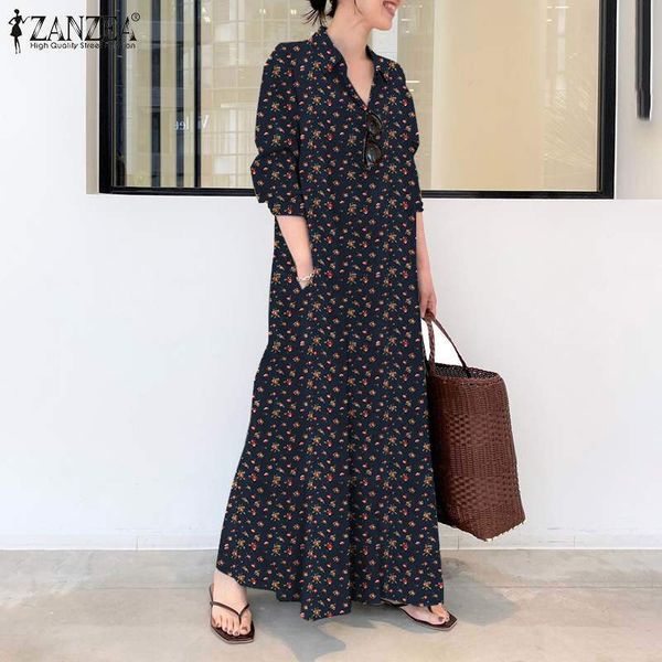 

women's blouses & shirts bohemian floral printed long shirt dress zanzea autumn vintage sleeve kaftan dresses women sundress casua, White