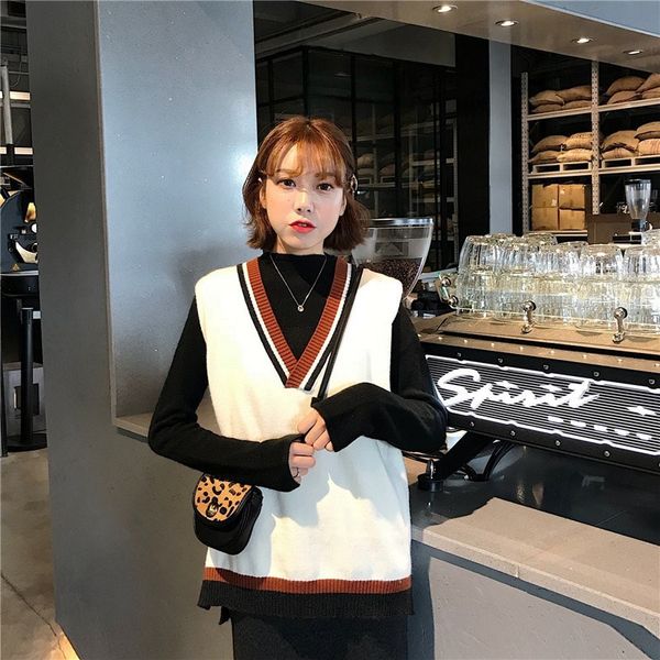 

women's vests female mesh collection spring and autumn university style casual korean loose with cleavage v lazy student wear trend luh, Black;white