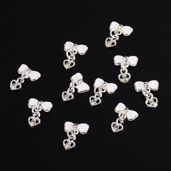 

white bow tie heart 10 pieces silver 3d alloy nail art slices glitters diy decorations, Silver;gold