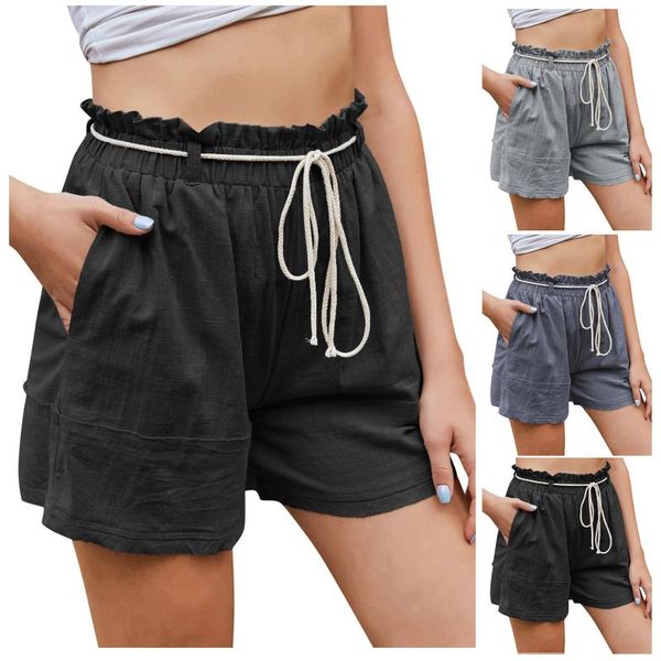 

women's shorts solid color casual women short pants simple drawstring pockets summer elastic waist loose home fashion streetwear ladies, White;black