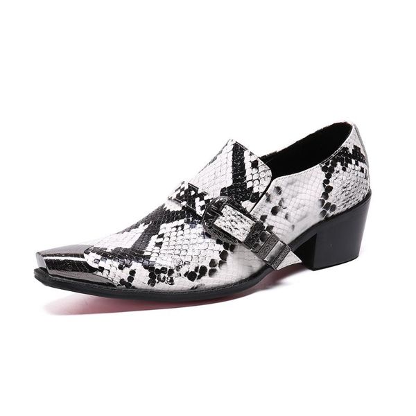 

dress shoes summer casual men's classic fashion personalized pointed toe cowhide leather crocodile pattern white, Black