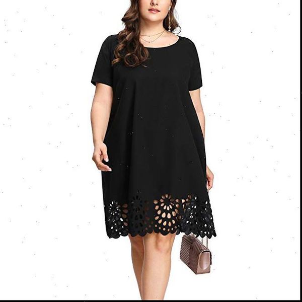 

women dress crew neck lace short sleeve summer ladies loose casual dresses female solid color plus size, Black;gray