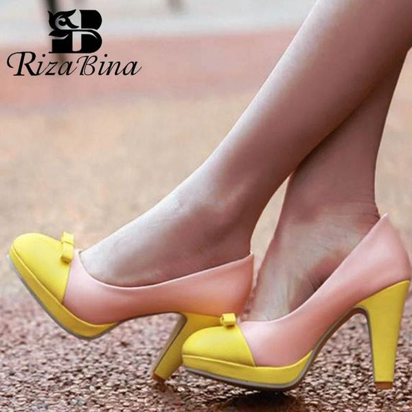 

dress shoes rizabina size 33-43 women's high heel women bowtie platform thin heels pumps mixed color spring ol footwears, Black
