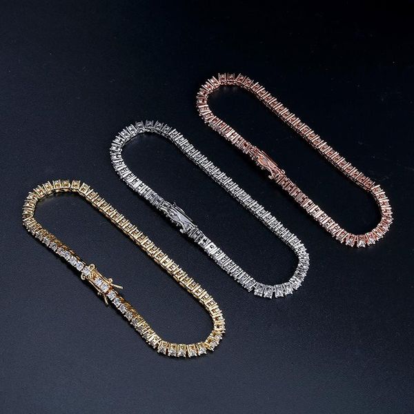 

link, chain luxury cz zircon bracelet bangle hip hop bling iced-out tennis bracelets for men women wedding bridal gifts jewelry, Black