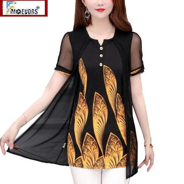 

women's blouses & shirts faux two piece s european design women fnioevdrs style summer sheer mesh black printed elegant lady blouse tu, White