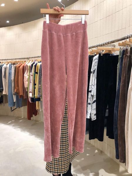 

south korea dongdaemun spring 2021 elastic high-waisted corduroy casual pants women's wide-leg extended drape & capris, Black;white