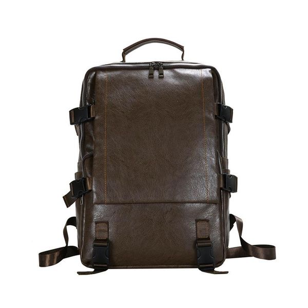 

backpack fashion design pu men's retro large capacity lapstudent school bag trendy solid color waterproof business