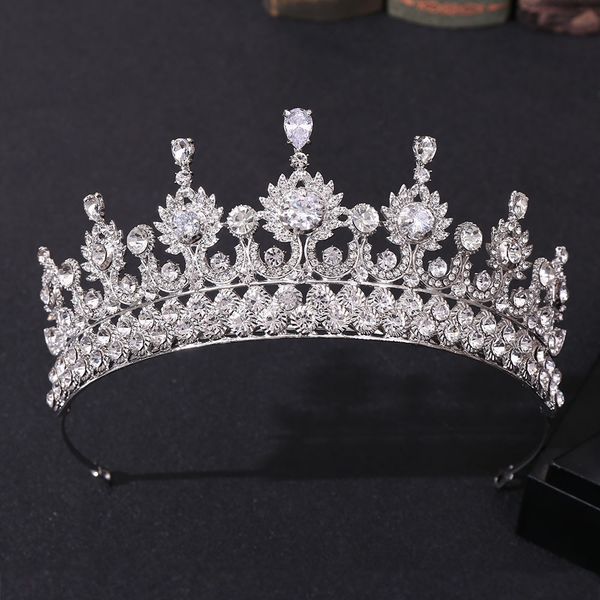 Barok Lüks Kraliçe Tiaras Kübik Zirkon Düğün Taç Gelin Diadem Kristal Kafa Takı Başlığı Parti Balo Saç Aksesuarları