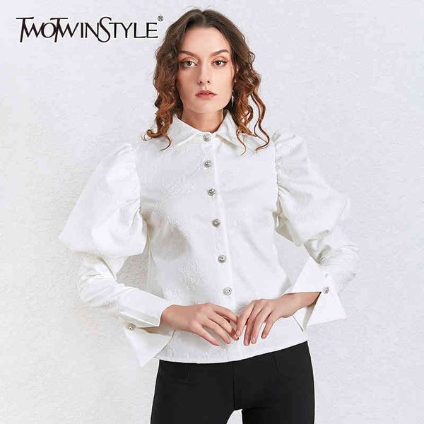 

embroidery floral shirt female puff sleeve long sleeves women's blouse fashion clothes korean spring 210524, White