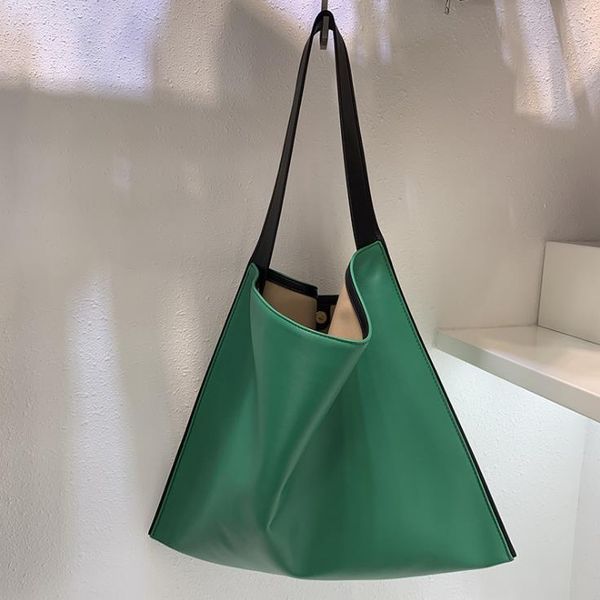 

cross body summer soft leather female bags minimalist style green large capacity shoulder texture armpit bag