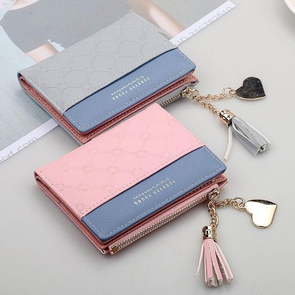 

women's cute fashion wallet pu leather short zip purse solid tassel small s money hasp mini outdoor bags