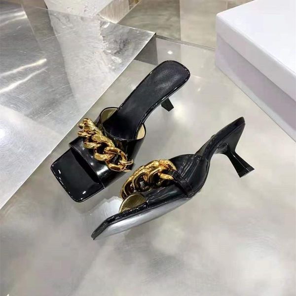 

women's high-heel slippers multicolor luxury intentional summer outdoor sandals comfortable with metal strap dress shoes, Black