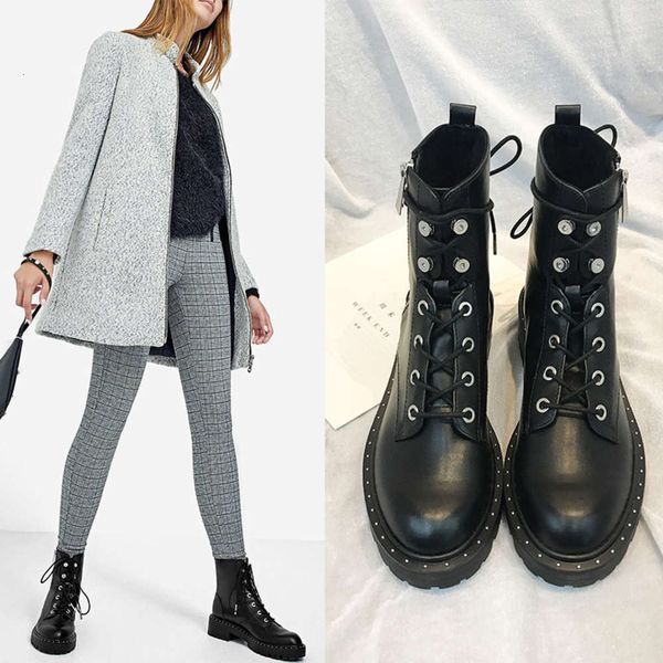 

boots designer martin 2021 new autumn black round toe short female thick heel woman platform
