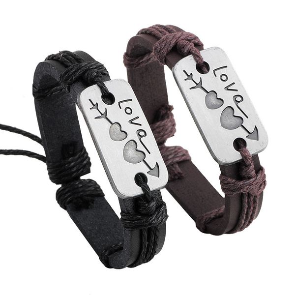 

one a-rrow heart piercing leather bracelet couple valentine's tanabata day gift japan and south korea jewelry, Golden;silver