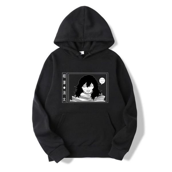 

hipster japanese anime my hero academia hoodie aizawa shouta print hoodies sweatshirt male hip hop style hooded sweatshirts men's &, Black