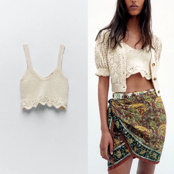 

tracksuits women knit cropped summer v neck sleeveless wide straps tanks woman fashion pointelle knitted camis, Gray