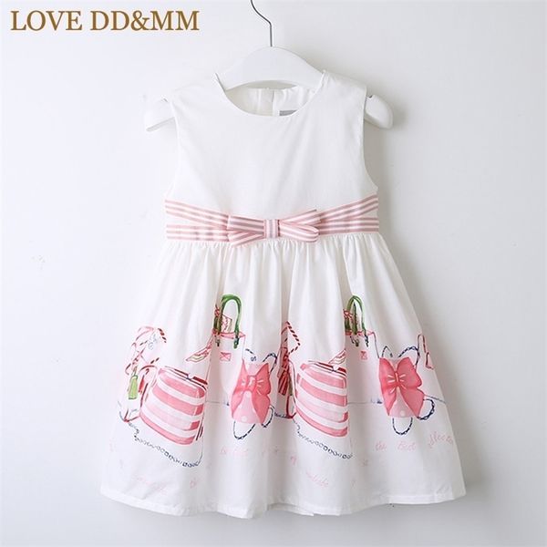 Amor ddmm meninas vestidos 2021 primavera novo desgaste infantil meninas sweet listrado arco pintado vestido de colete sem mangas 210331