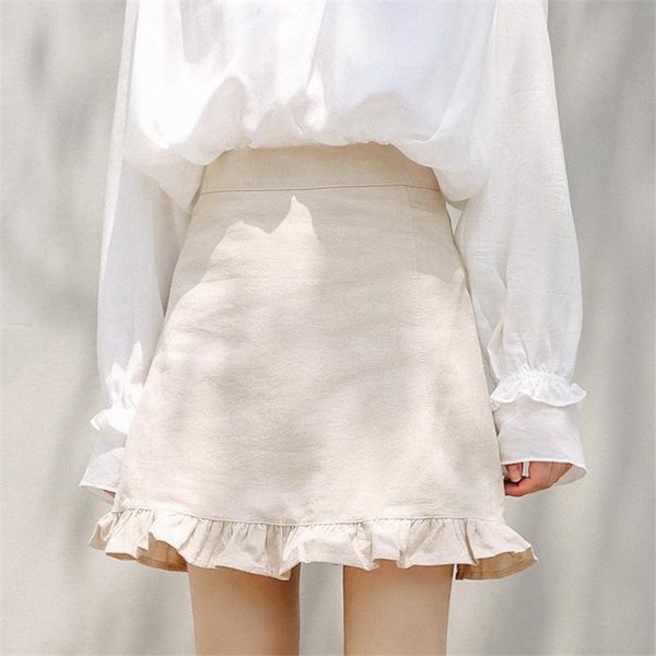 

skirts korean summer ruffle mini skirt women sweet high waist pleated casual solid y2k a-line short slim students clothes, Black