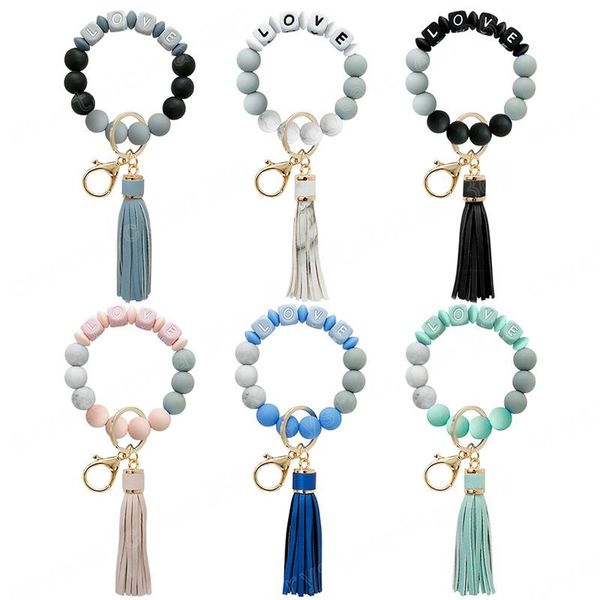 

jewelry silicone love beads tassel charm bracelet key rings wrap wristband keychain hangs fashion, Red;brown